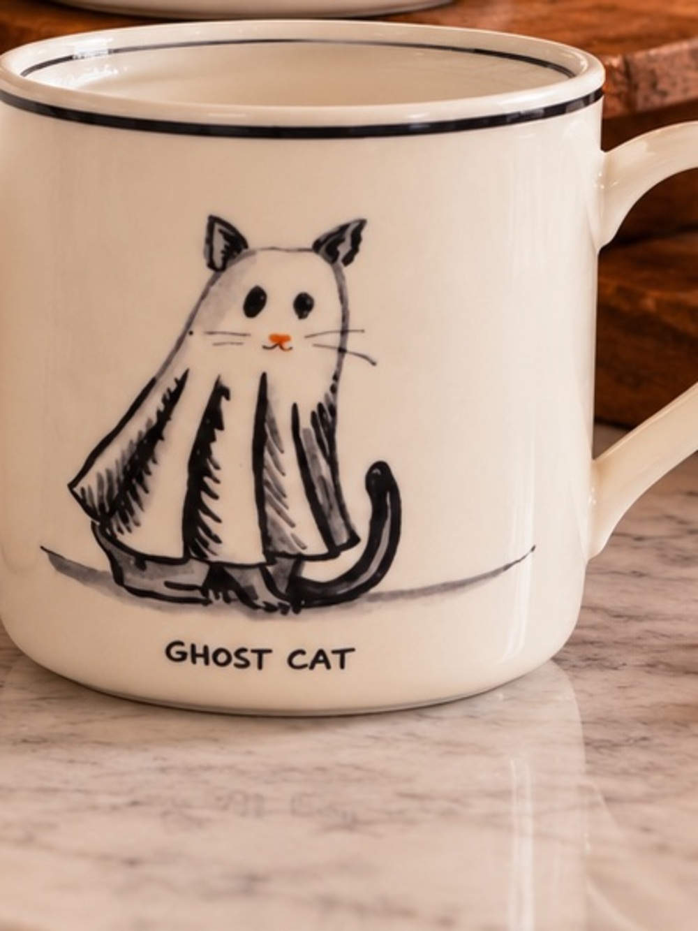 Molly Hatch Anthropologie Ghost Cat Halloween Mug New